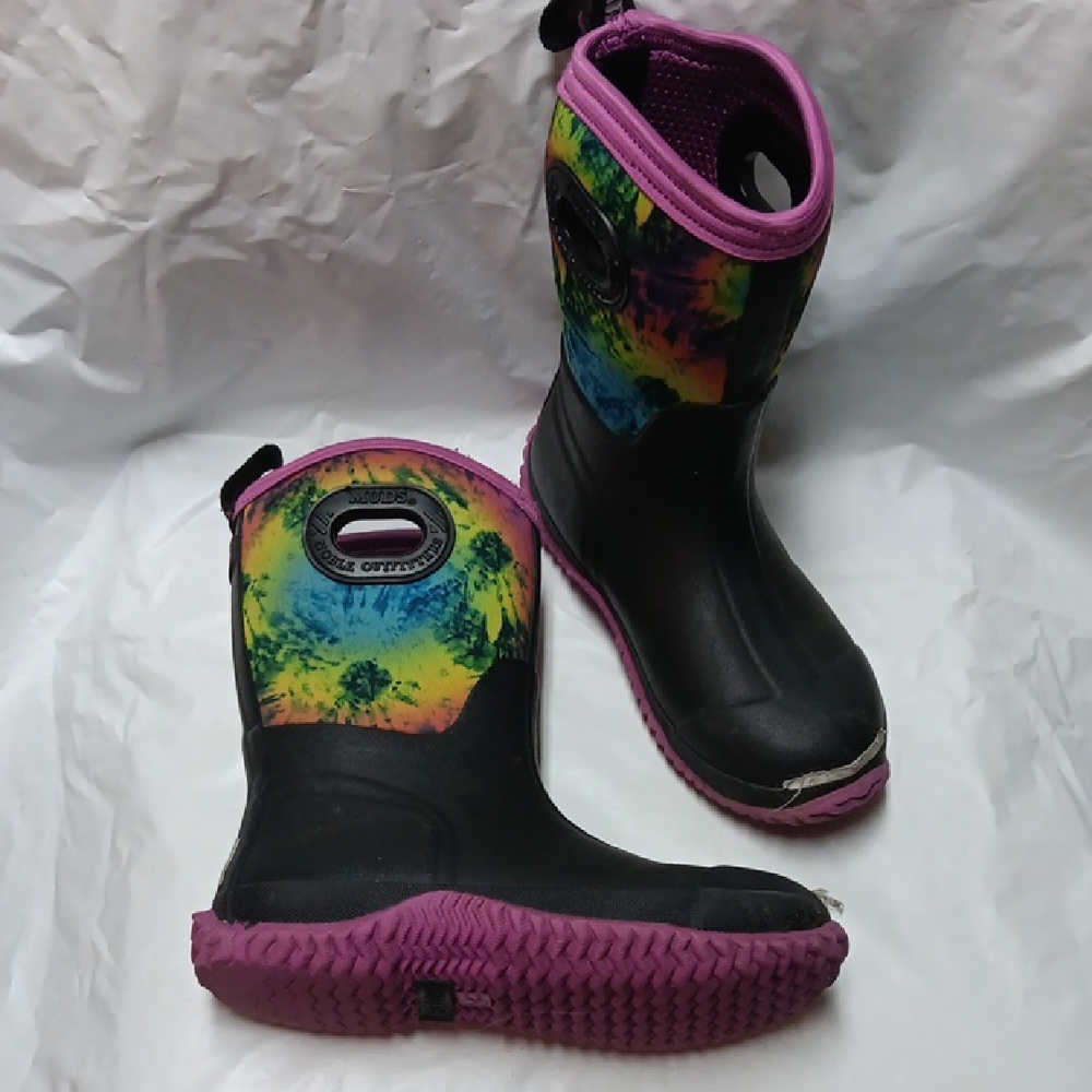 Muds Noble Outfitters Kids' Black and Purple Rain & Snow Boots Youth Size 2